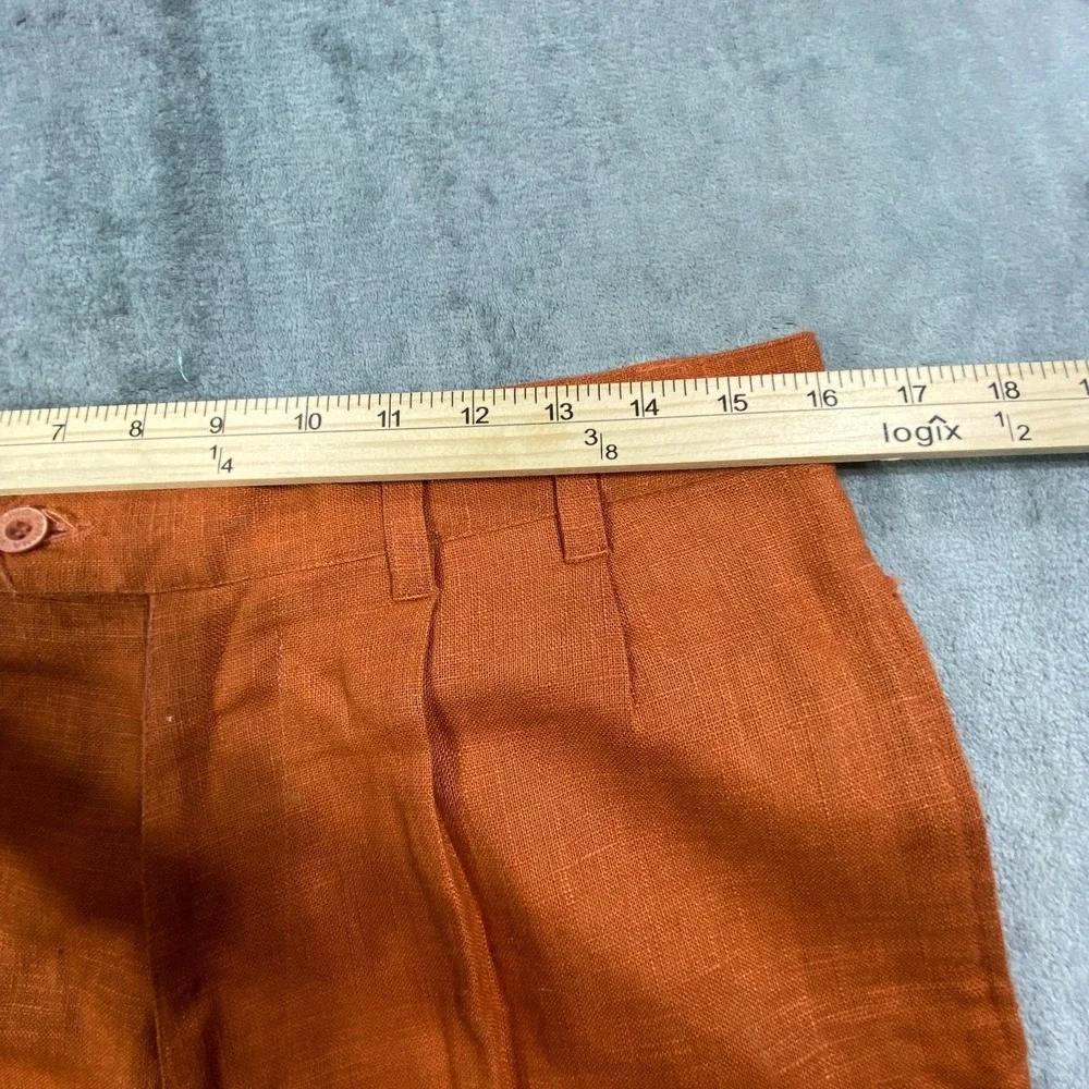 Mens 100% Linen Pants Sz 32x31 Wide Leg High Waist Straight Trouser Burnt Orange